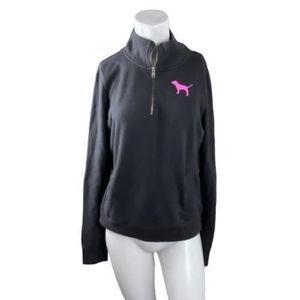 PINK Victoria's Secret Sweatshirt Black Small Half Zip Fleece Pullover
